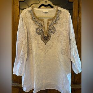 J. Jill Linen Cream Tunic with Intricate Embroidery Size 2X
